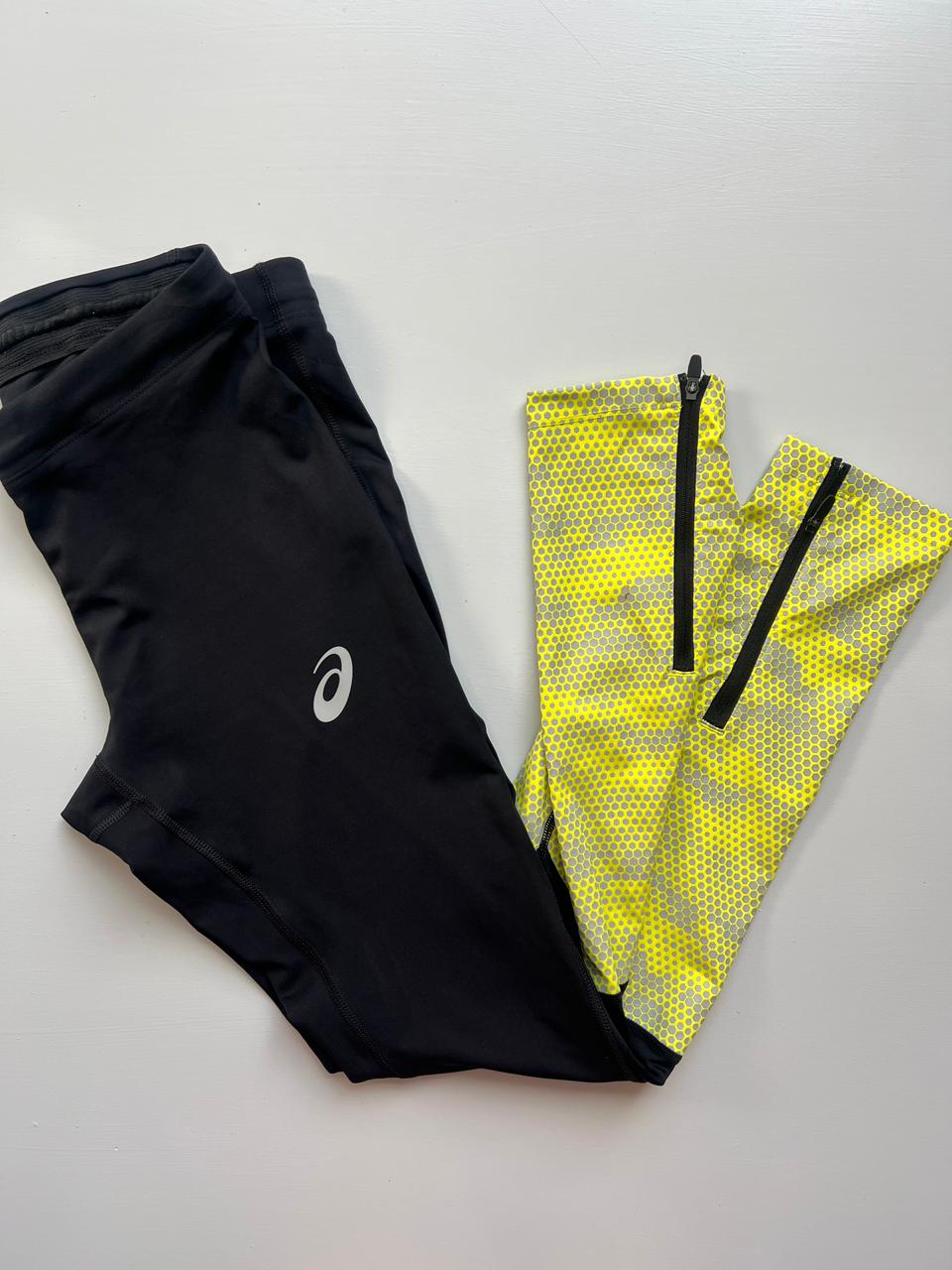 ASICS Black Leggings with Yellow Detail (M)