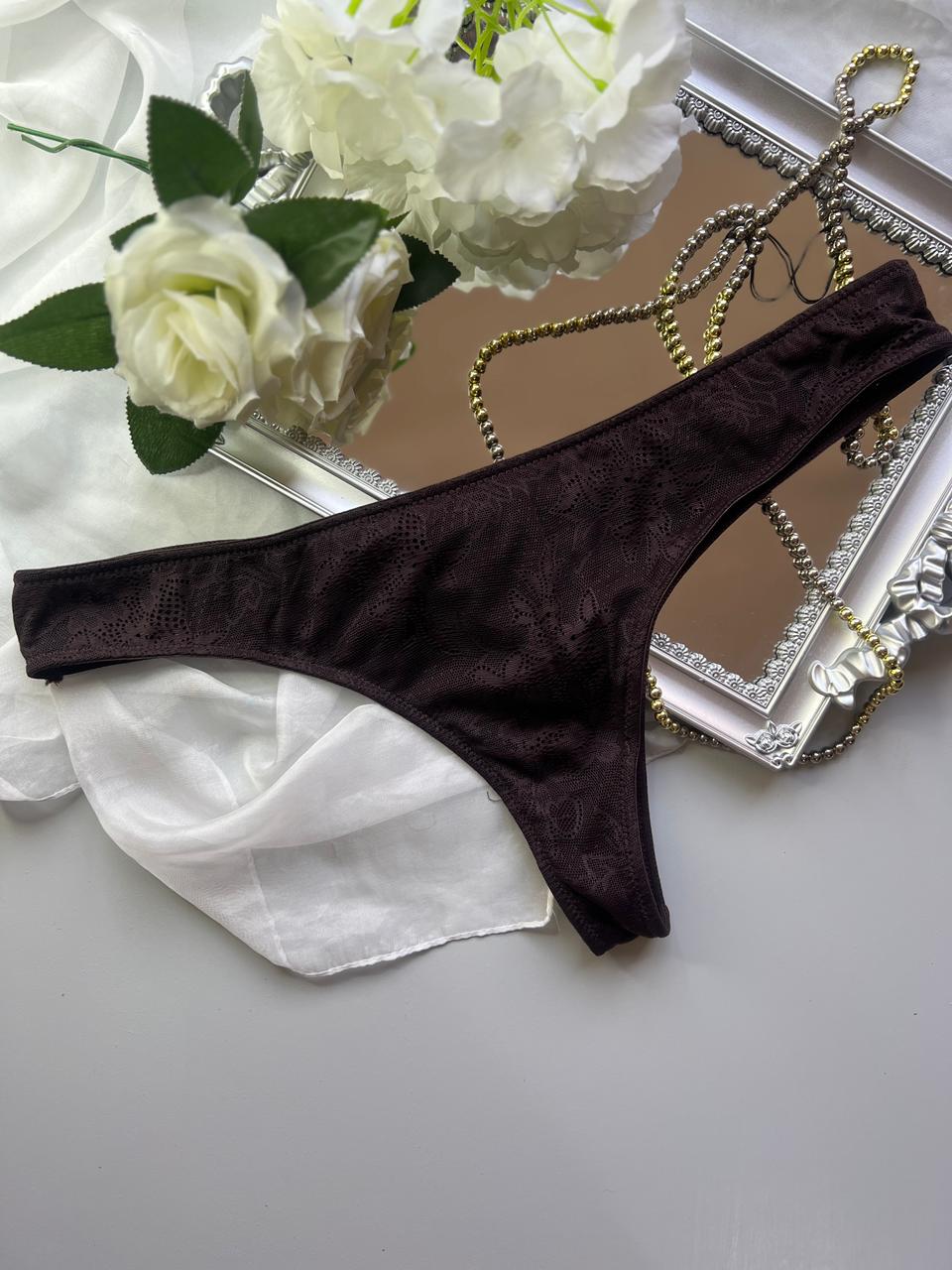Primark Women’s Lace Thong – Dark Brown (Size L)