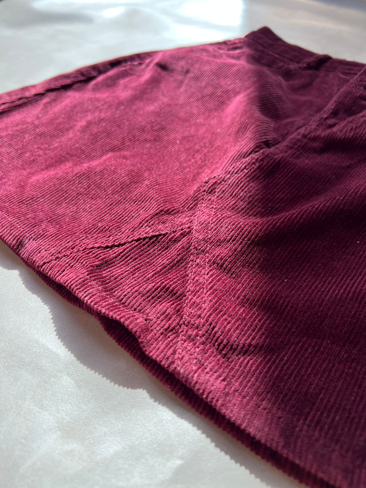 Burgundy Corduroy Mini Skirt (38)