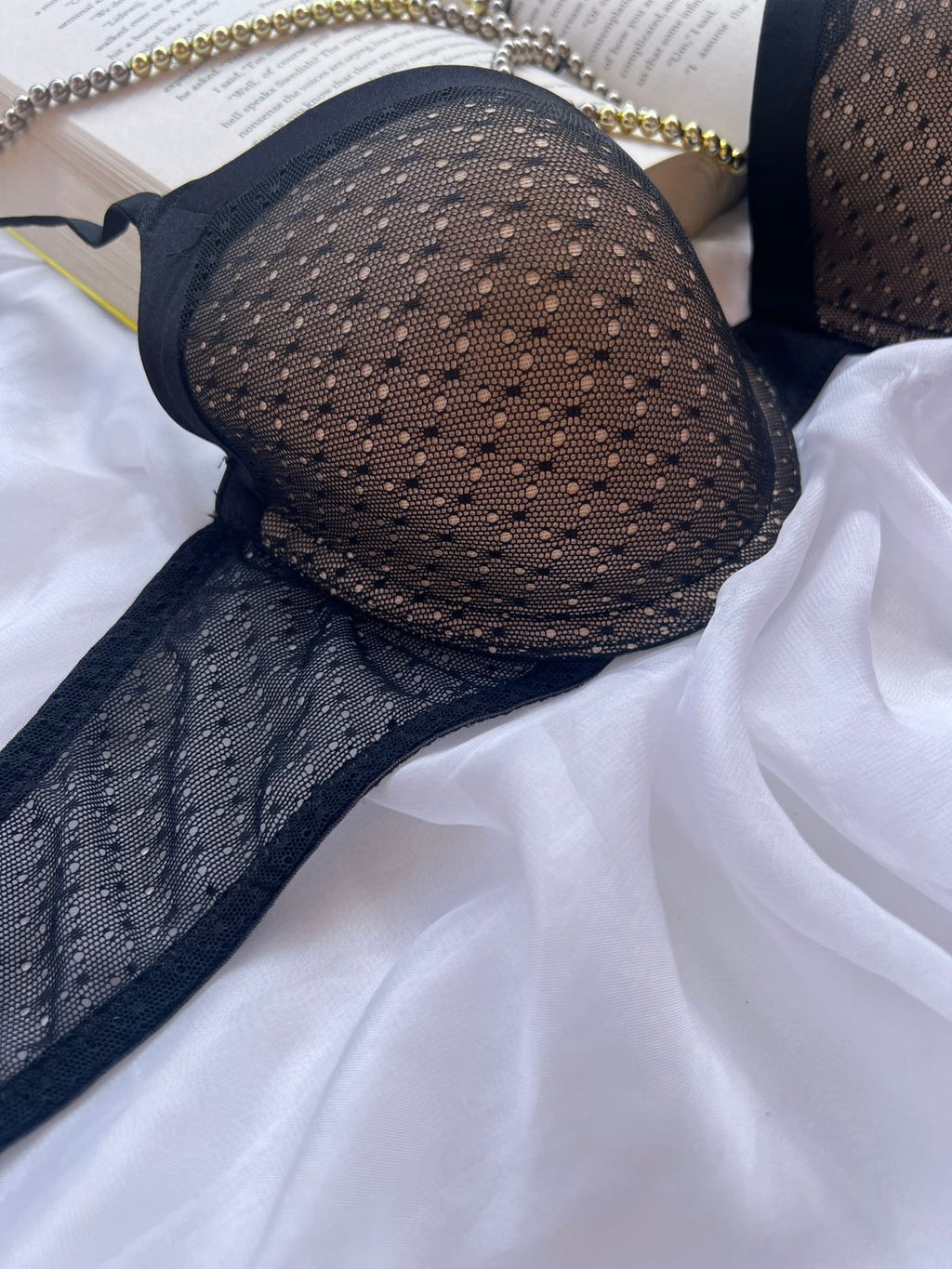 Black Mesh Polka-Dot Bra (85-90)