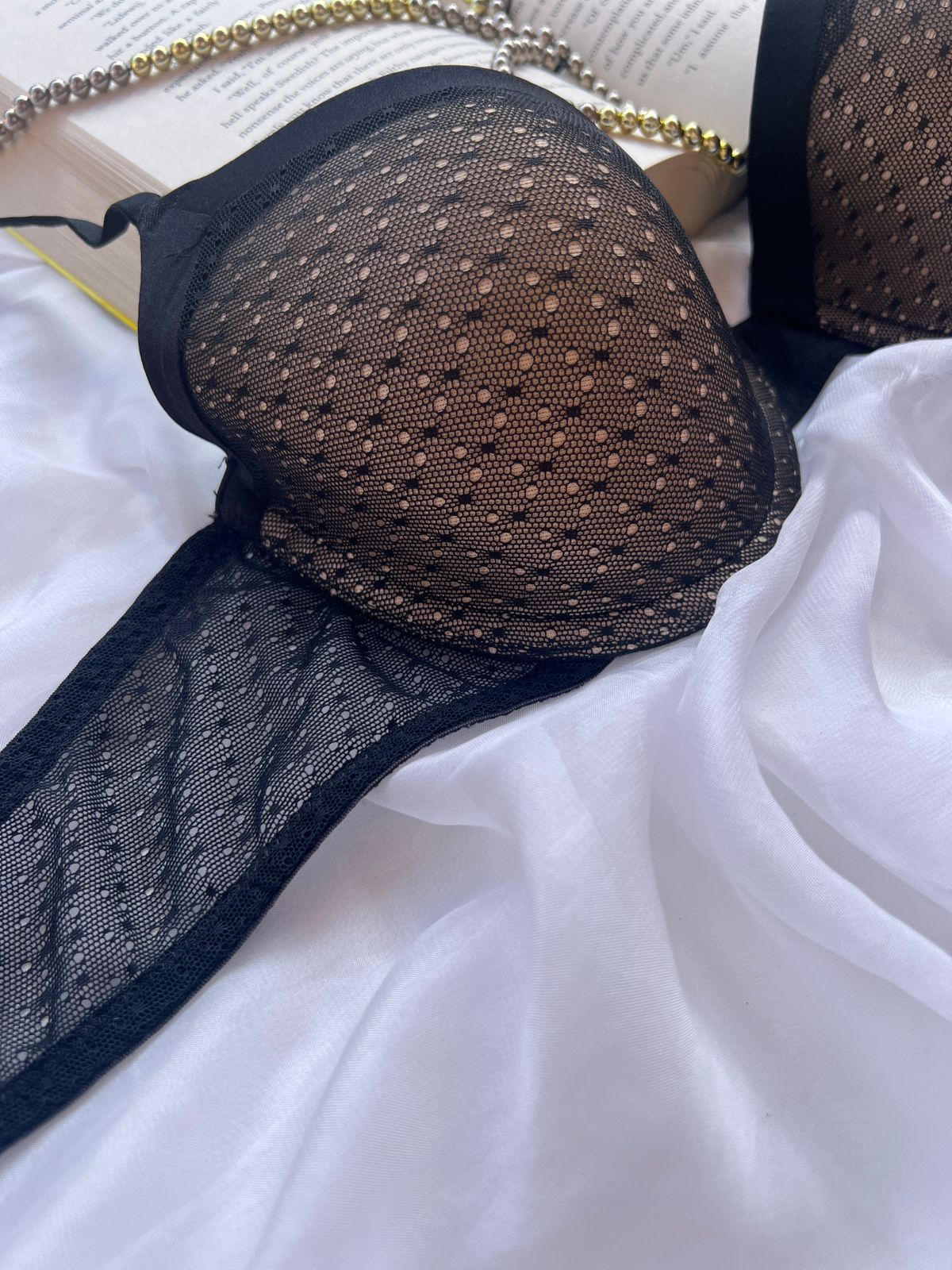 Black Mesh Polka-Dot Bra (85-90)