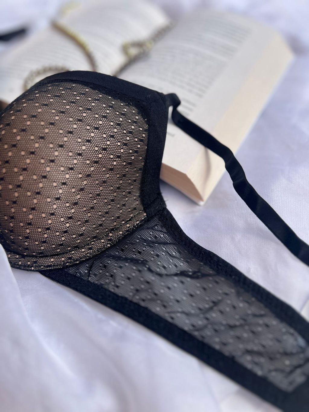 Black Mesh Polka-Dot Bra (85-90)