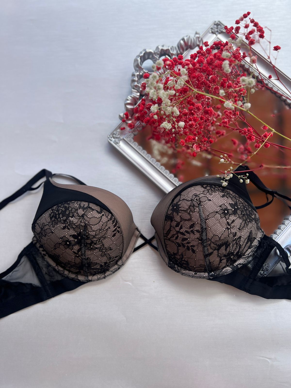Black Sheer Lace OverlayBra (70-85)