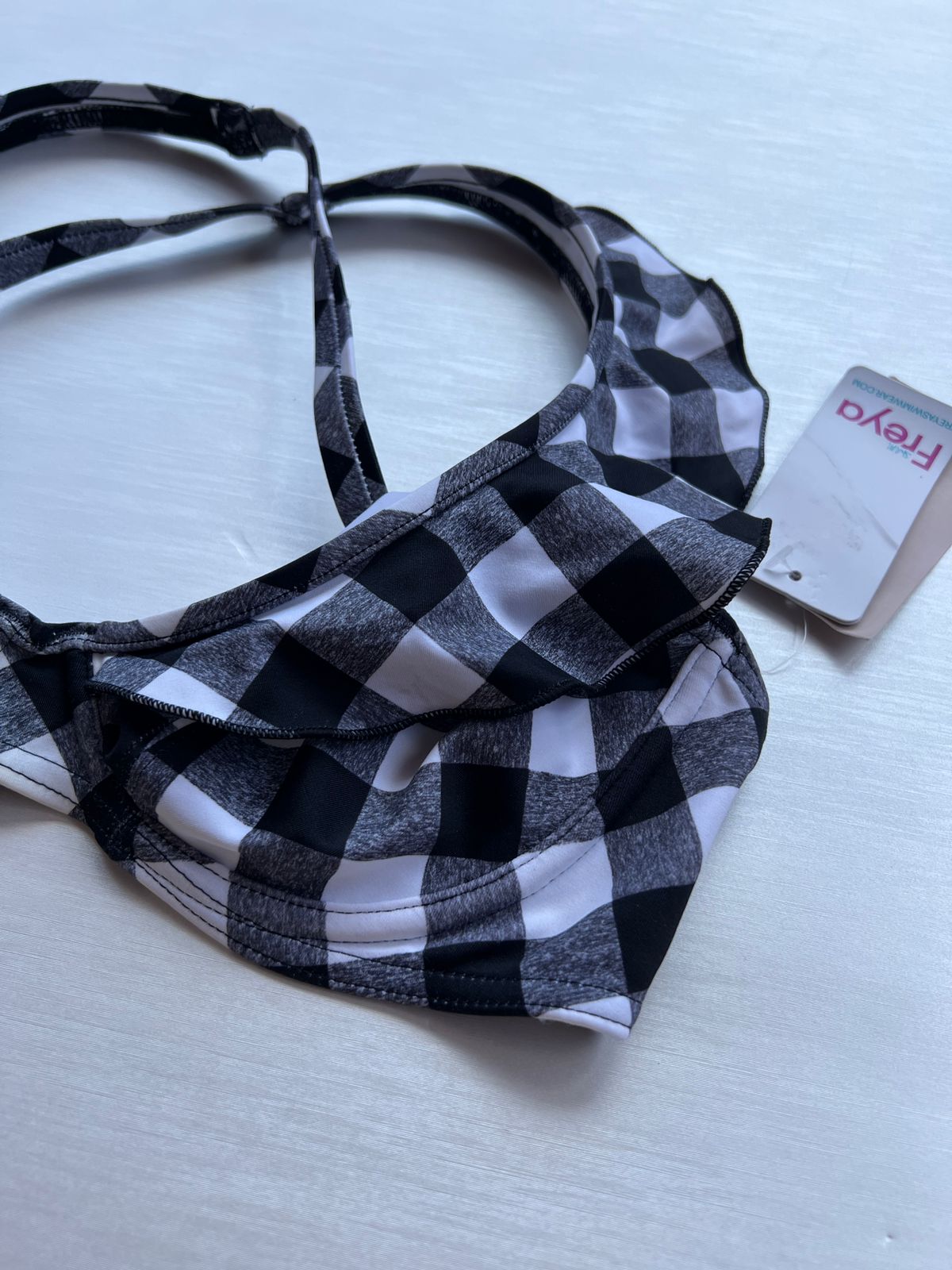 Black and White Checkered Bikini Top (85)