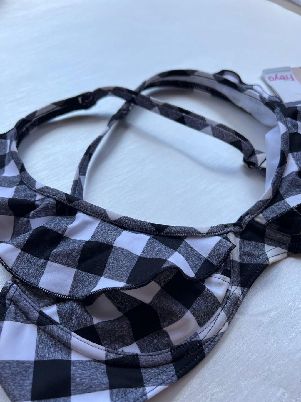 Black and White Checkered Bikini Top (85)