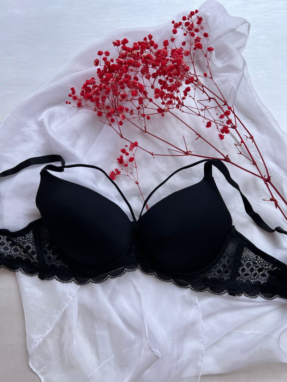 Black Stain & Lace Trim Bra (85-90)