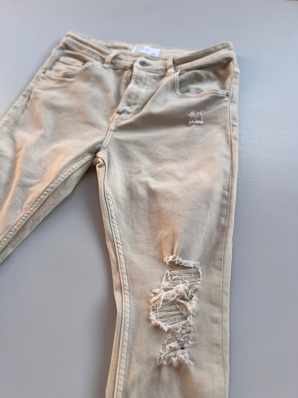Light Beige Bershka Distressed Skinny Jeans