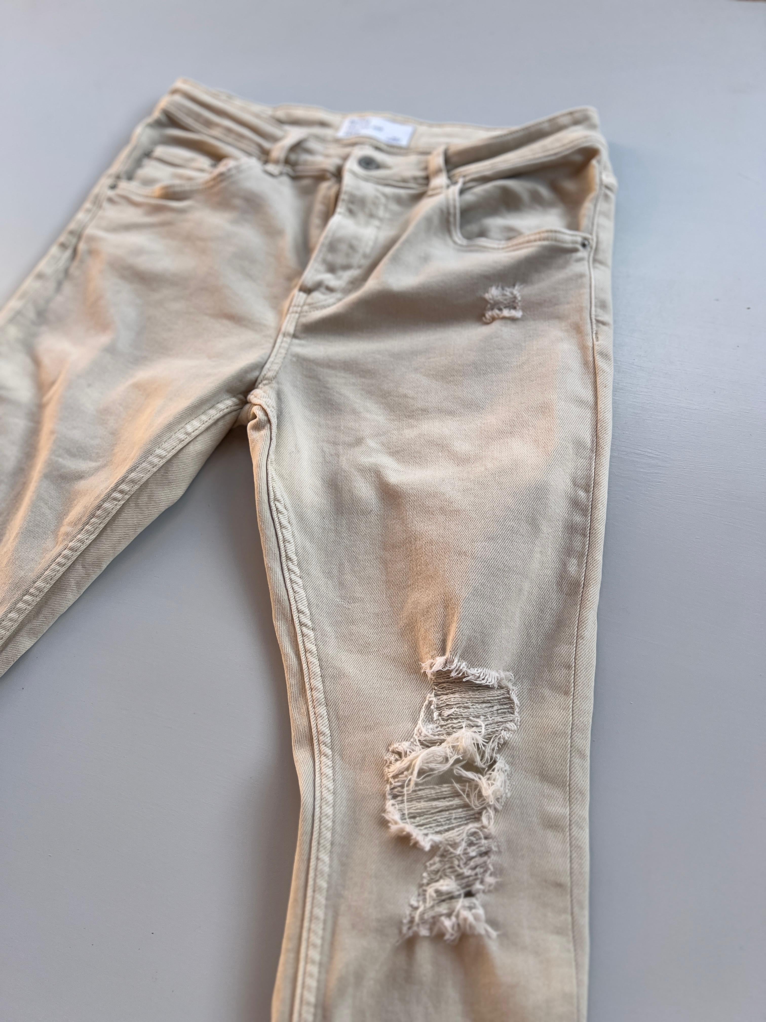 Light Beige Bershka Distressed Skinny Jeans